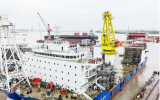 南通象屿海装建造的1600T风电安装平台“巨杰1600”顺利下水