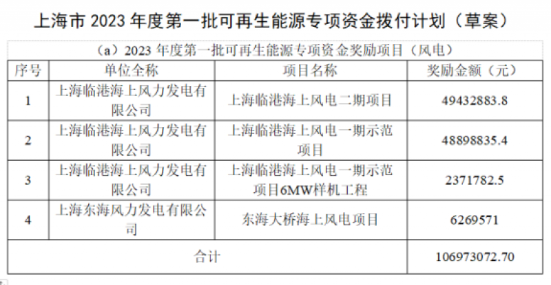 上海市2023年度首批海上风电项目获专项补贴