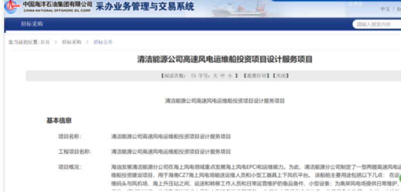 清洁能源公司高速风电运维船投资项目设计服务项目