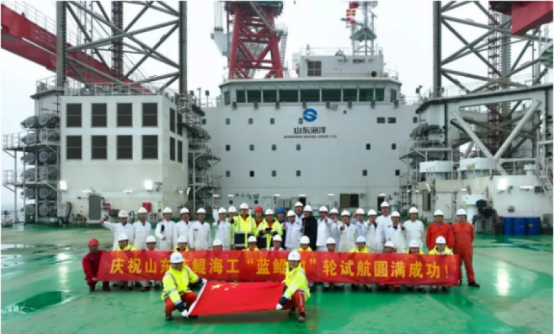 山东海洋集团“蓝鲲01”1500吨全新自升自航式一体化海上风电安装平台完成试航
