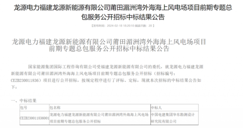 国家能源集团两个海上风电项目中标结果公布