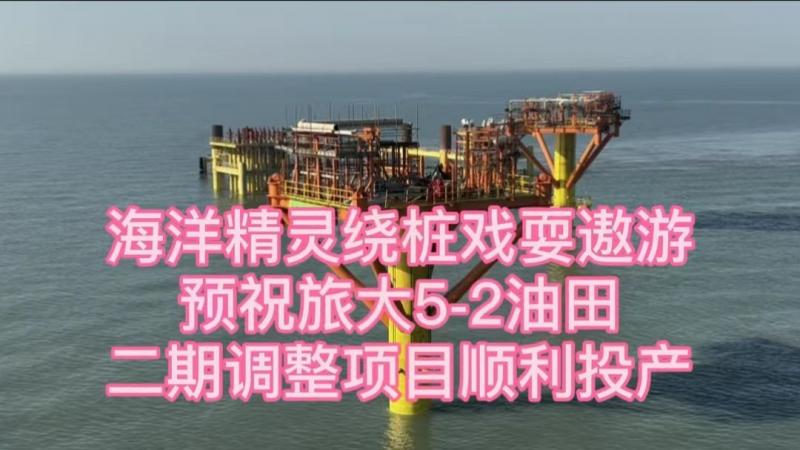 海洋精灵绕桩戏耍遨游预祝旅大5-2油田二期调整项目顺利投产