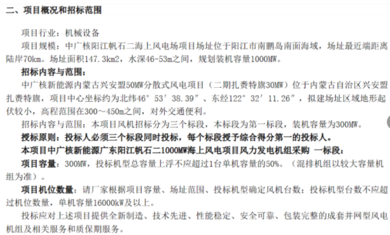 1GW！中广核新能源启动广东阳江帆石二海上风电项目风机采购