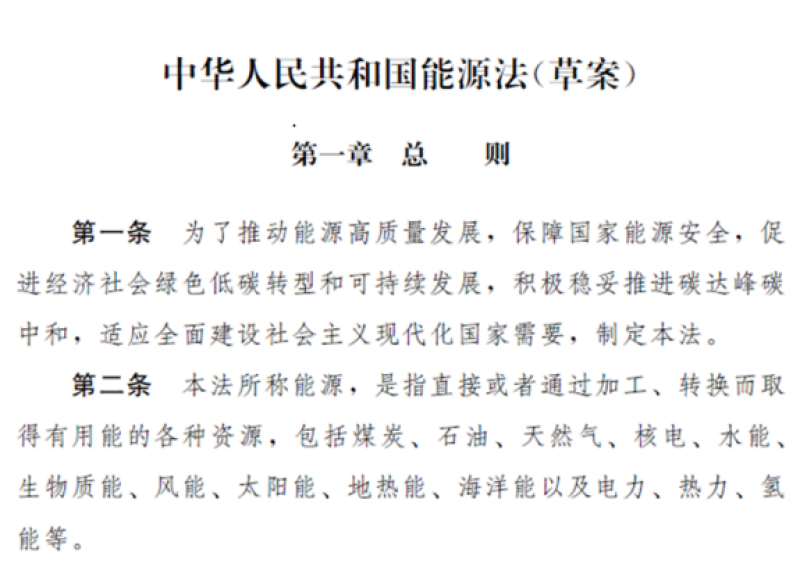 《中华人民共和国能源法(草案)》公布