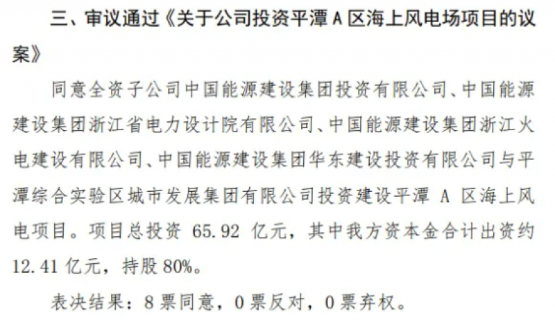 中国能建投资平潭A区海上风电场项目
