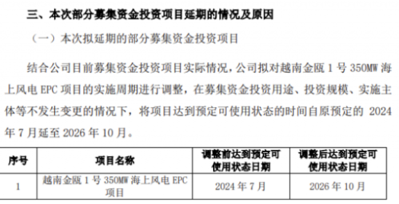 中国电建越南金瓯1号350MW海上风电EPC项目延期