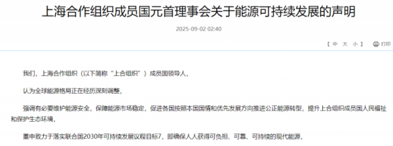 上海合作组织成员国元首理事会关于能源可持续发展的声明