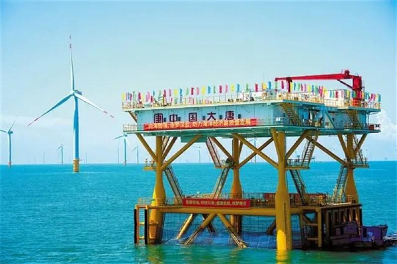 全国首个吸力筒基础桁架式“风渔融合”型海洋牧场——“盛唐一号”投产