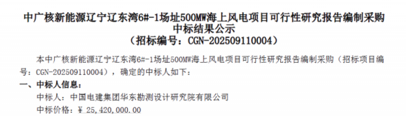 中电建华东院中标500MW海上风电项目！