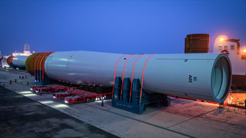 大金重工成功运用国产SPMT设备，圆满完成出口欧洲超大型单桩装船！